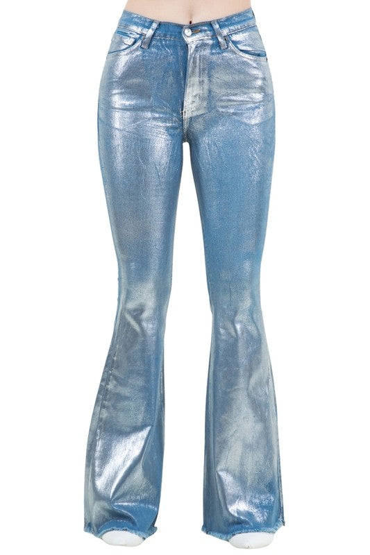 Metallic Bell Bottom Jean in Blue - Inseam 32\" - Pikemla