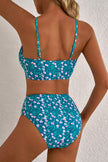 Blue Floral Print Smocked Cute Bikini Set - Pikemla