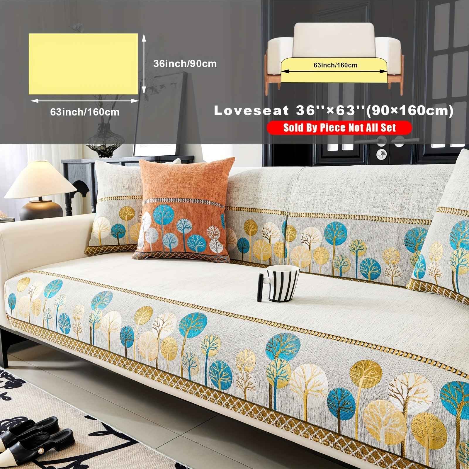 Pet Proof Couch Cover - Boho Chenille Sofa Cover with Tree Embroidery