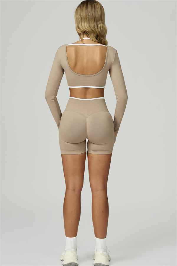 The Prime Line Long Sleeve Crop Top Shorts 2-Piece Set