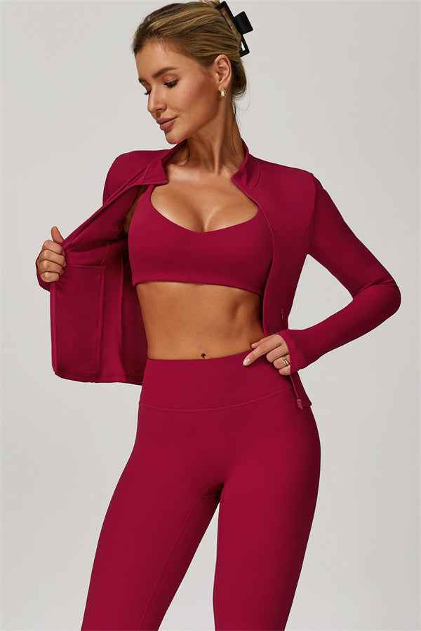 The Refresh Jacket Sports Bra Flared Leggings 3-Piece Set
