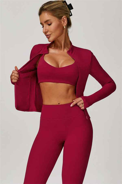 The Refresh Jacket Sports Bra Flared Leggings 3-Piece Set