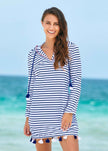 Navy Stripe Hooded Cover Up