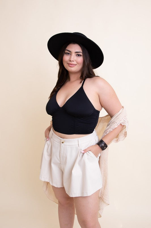 Plus Size Ruched Bralette Top - Pikemla