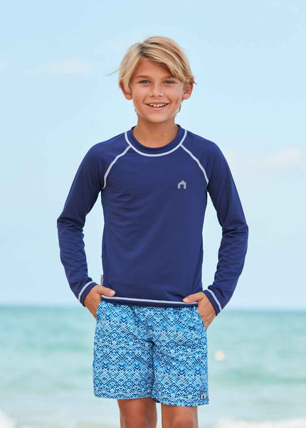 Boys Navy Long Sleeve Cabana Rashguard
