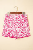 White Leopard Elastic Waist Lace up Contrast Trim Casual Shorts - Pikemla