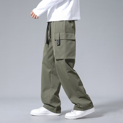 Large Loose Pockets Drawstring Boys Straight Cargo Pants