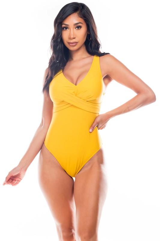 PLEATED CROSS GATHERING LOW V ONE PIECE - Pikemla