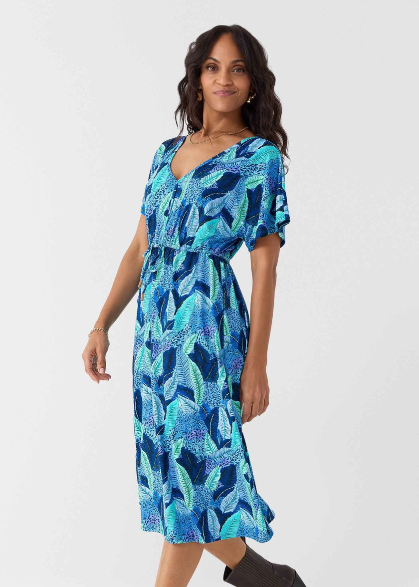 Blue Myers Tie Waist Midi Dress