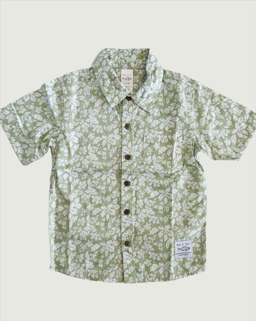 Green Hibiscus Kids Aloha Shirt