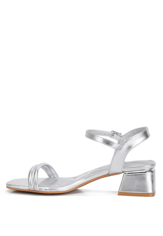 Zabou Metallic Ankle Strap Low Block Heels - Pikemla