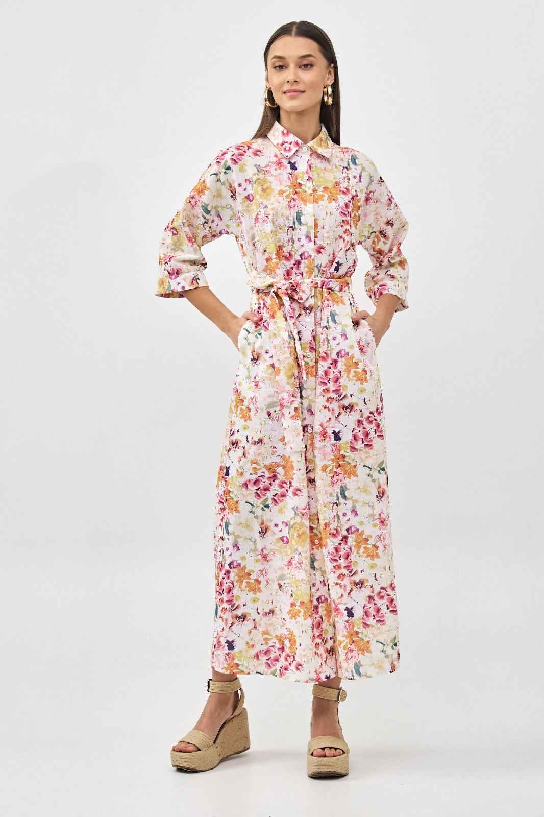 Floral Print Linen Dress