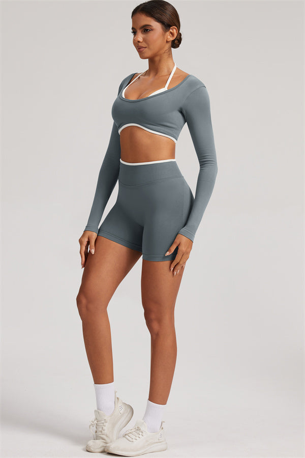 The Elevate Long Sleeve Crop top Shorts 2-Piece Set