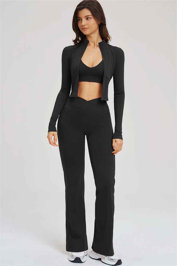 The Sizzle Zip Jacket Sports Bra Flared Leggings 3-Piece Set