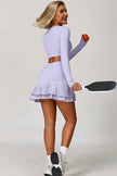 The Lavish Long Sleeve Cut-out Crop Top Tennis Skirt 2-Piece Set