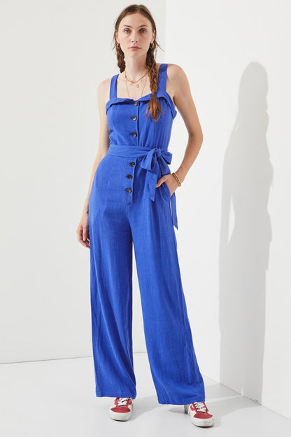 SLEEVELESS ADJUSTABLE STRAP BUTTON JUMPSUIT -Plus Sized - Pikemla