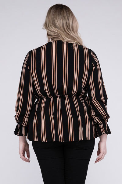 Striped Top With Ruffled Hem - Pikemla