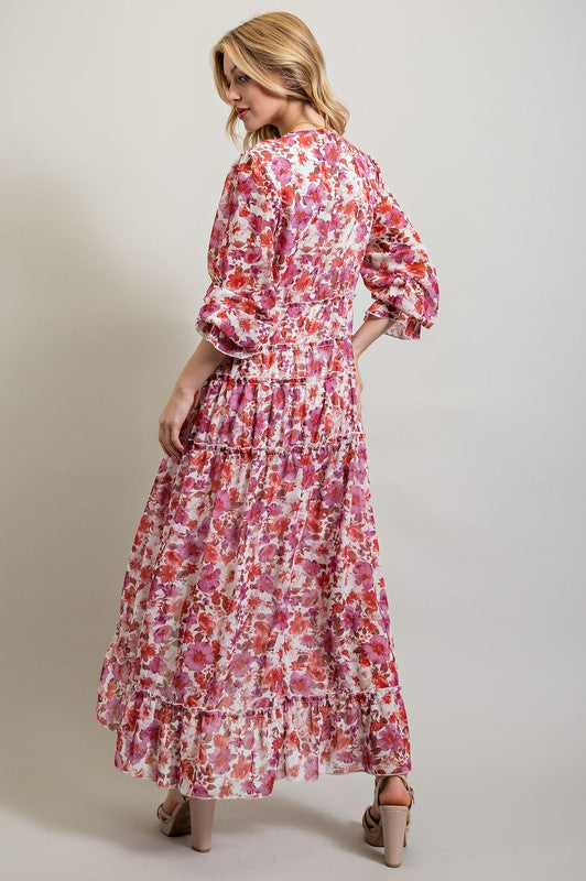 BOHEMIAN FLORAL HIGH AND LOW MAXI DRESS - Pikemla