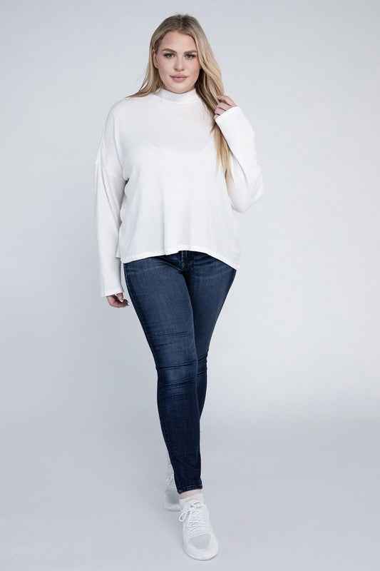 Drop Shoulder Long Sleeve Top -Plus Sized - Pikemla