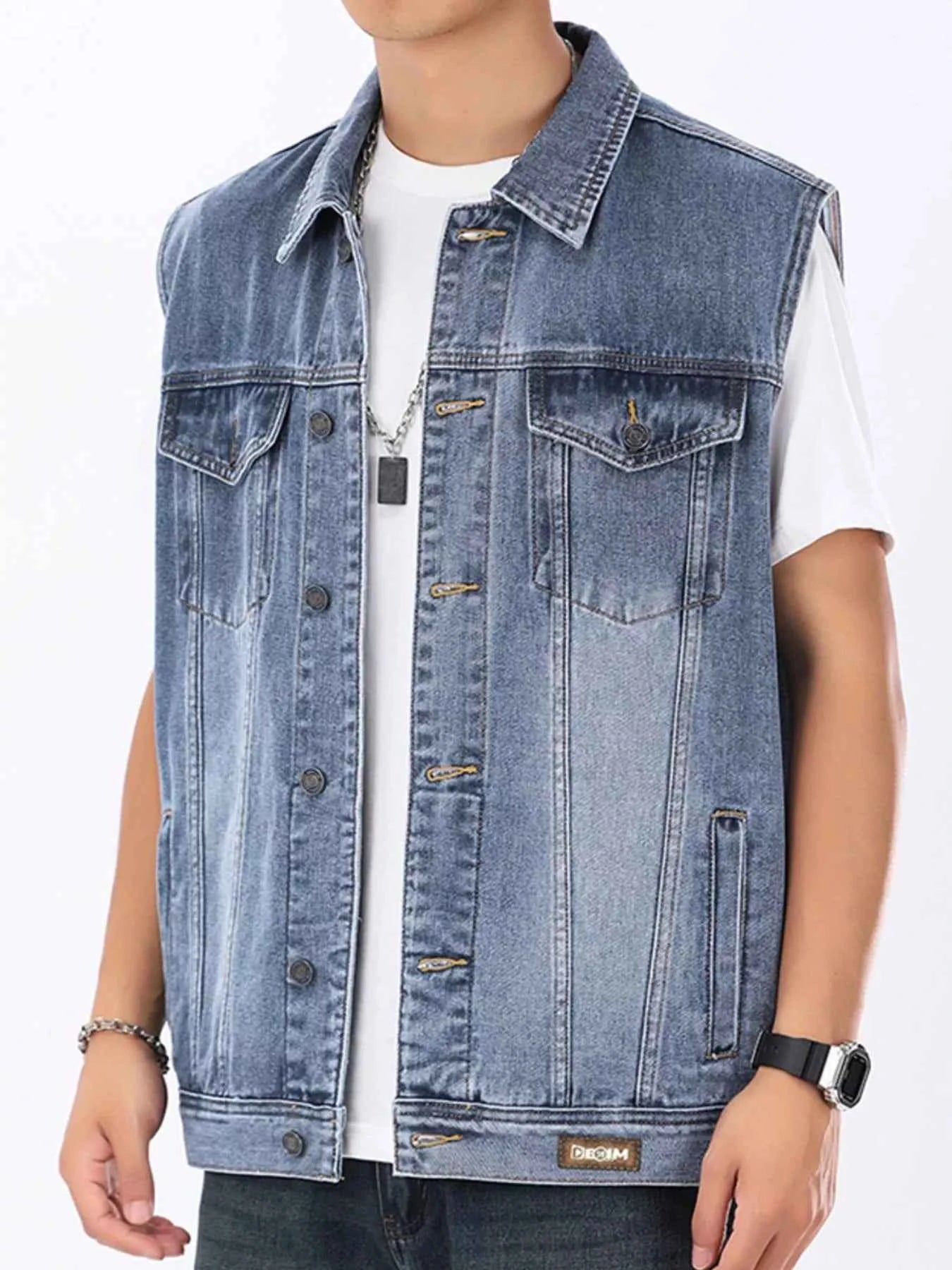 Men's Plus Size Vintage Washed Sleeveless Denim Vest