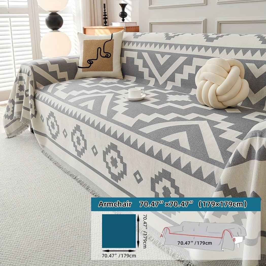 Boho-Chic All-Season Sofa Cover | Light Gray & Pet Proof Couch Cover