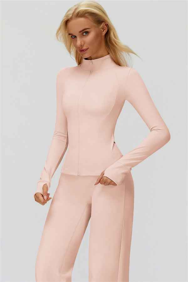 The FemmeFit Zip Jacket Straight Leg Pants 2-Piece Set
