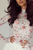 Floral Mesh Long Sleeve Mock Neck Top