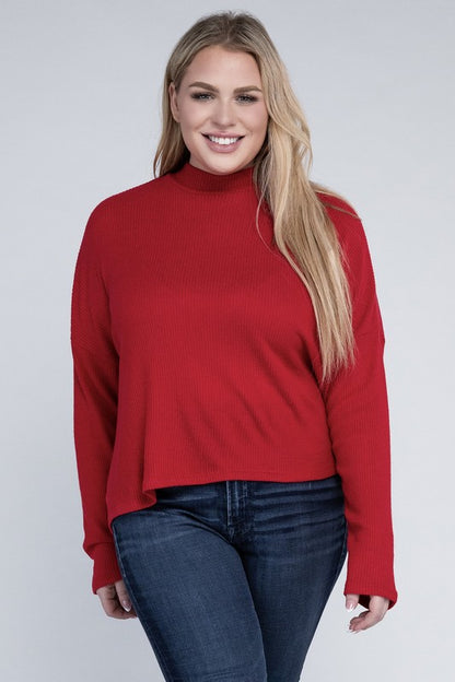 Drop Shoulder Long Sleeve Top -Plus Sized - Pikemla