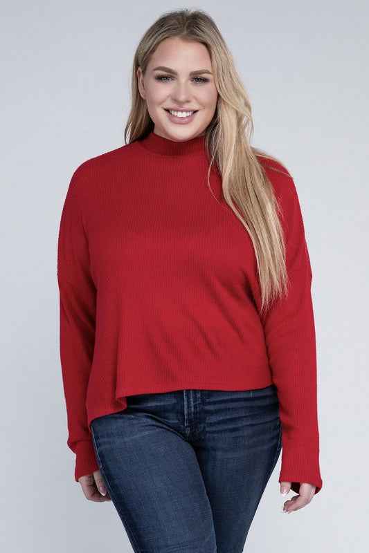 Drop Shoulder Long Sleeve Top -Plus Sized - Pikemla