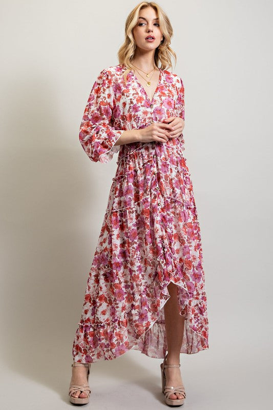 BOHEMIAN FLORAL HIGH AND LOW MAXI DRESS - Pikemla