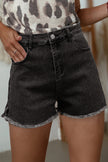 White Raw Hem High Waist Denim Shorts - Pikemla