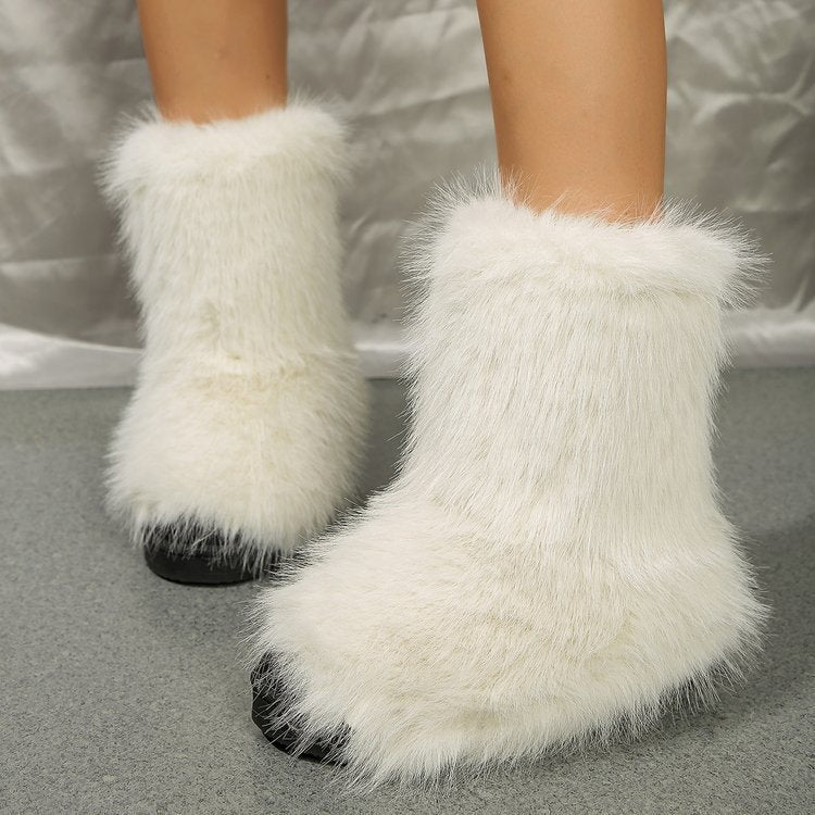 Long Plush Snow Boots Winter Warm Mid-tube Furry Cotton Shoes For Women Short Boot