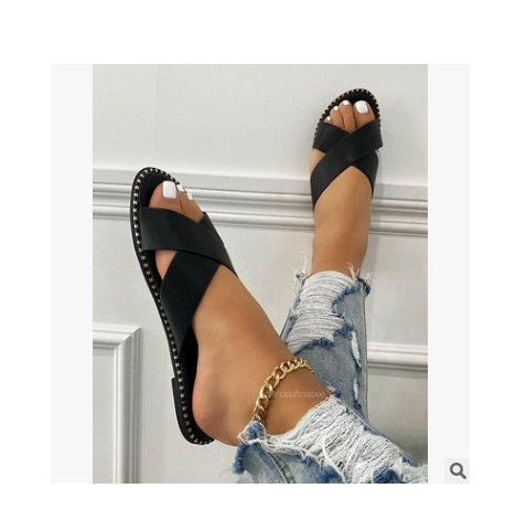 Women's Flat Sandals Retro Style Wide Strap Open Toe