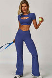 The Lavish Cut-out Crop Top Flared Leggings 2-Piece Set