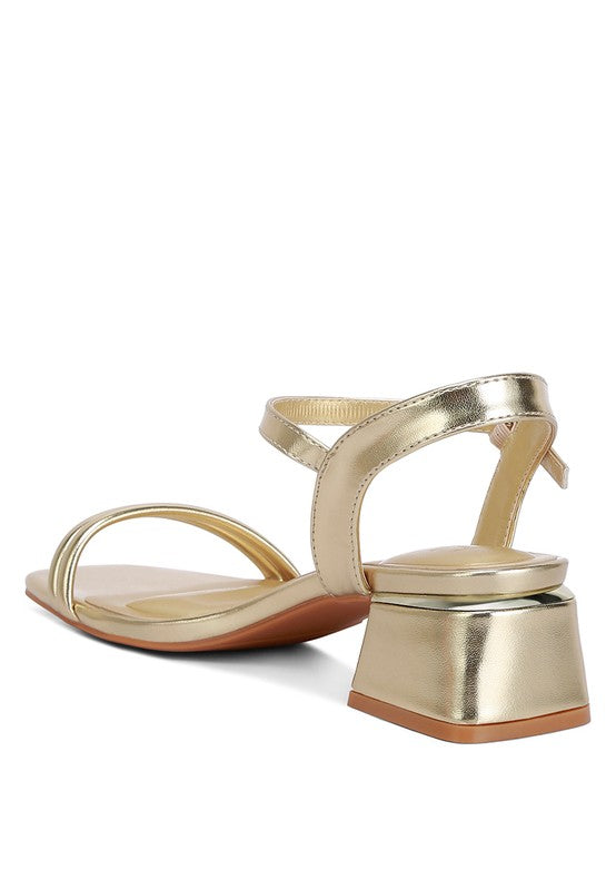 Zabou Metallic Ankle Strap Low Block Heels - Pikemla