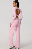 The Nestle Long Sleeve Crop Top Straight Leg Pants 2-Piece Set