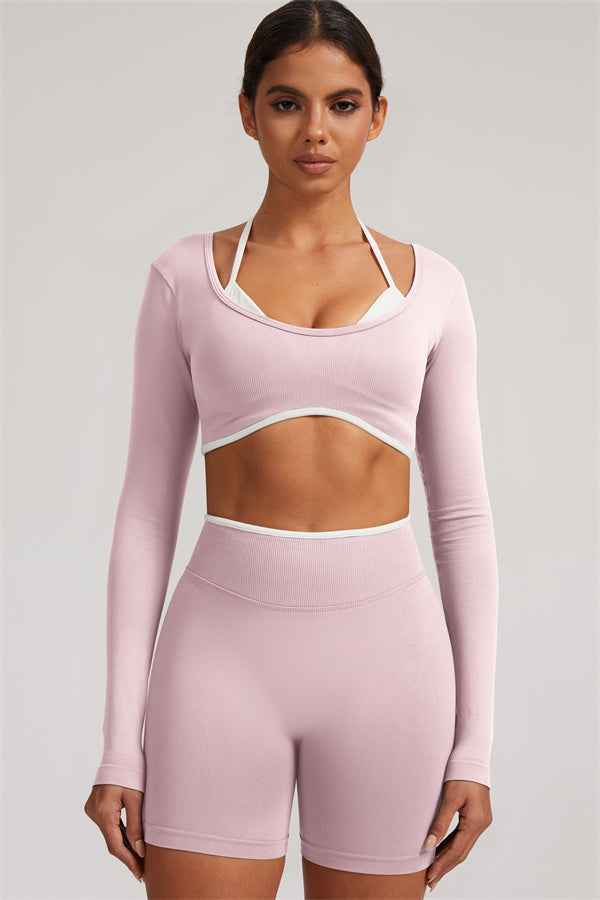 The Elevate Long Sleeve Crop top Shorts 2-Piece Set