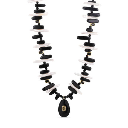 Onyx & Baroque Pearl Statement Necklace