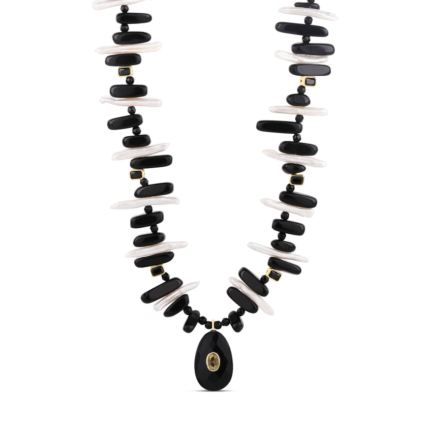 Onyx & Baroque Pearl Statement Necklace