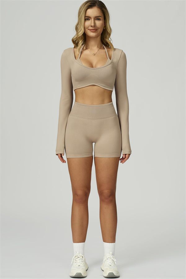 The Prime Long Sleeve Crop Top Shorts 2-Piece Set
