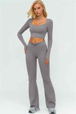 The Lushness Long Sleeve Crop Top Flared Leggings 2-Piece Set