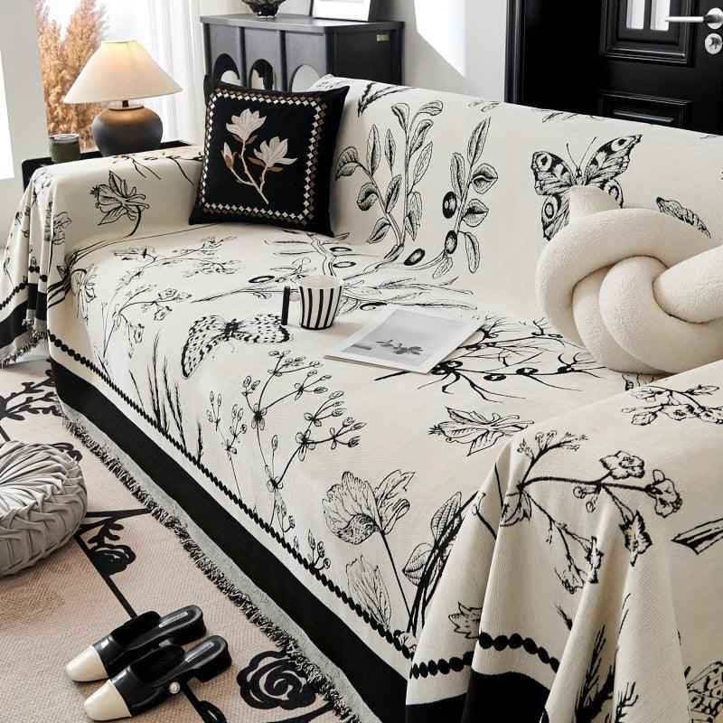 Soft & Cozy Chenille Reversible Sofa Cover - Black and White Couch