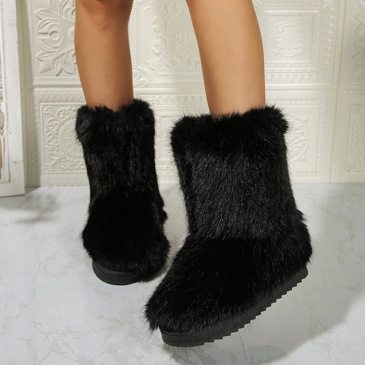 Long Plush Snow Boots Winter Warm Mid-tube Furry Cotton Shoes For Women Short Boot