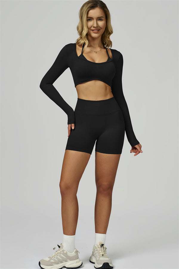 The Prime Long Sleeve Crop Top Shorts 2-Piece Set