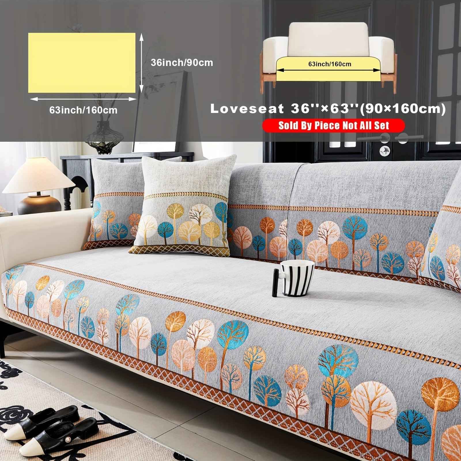 Pet Proof Couch Cover - Boho Chenille Sofa Cover with Tree Embroidery