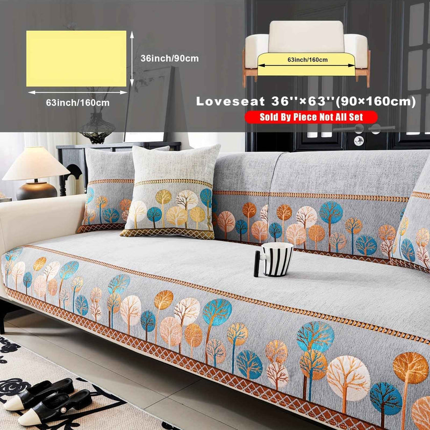 Pet Proof Couch Cover - Boho Chenille Sofa Cover with Tree Embroidery