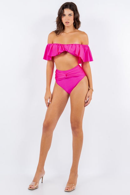 TWO PIECE TOP RUFFLE SHOULDER WITH TWISTED DESIGN - Pikemla