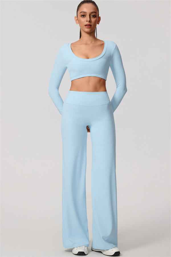 The Nestle Long Sleeve Crop Top Straight Leg Pants 2-Piece Set