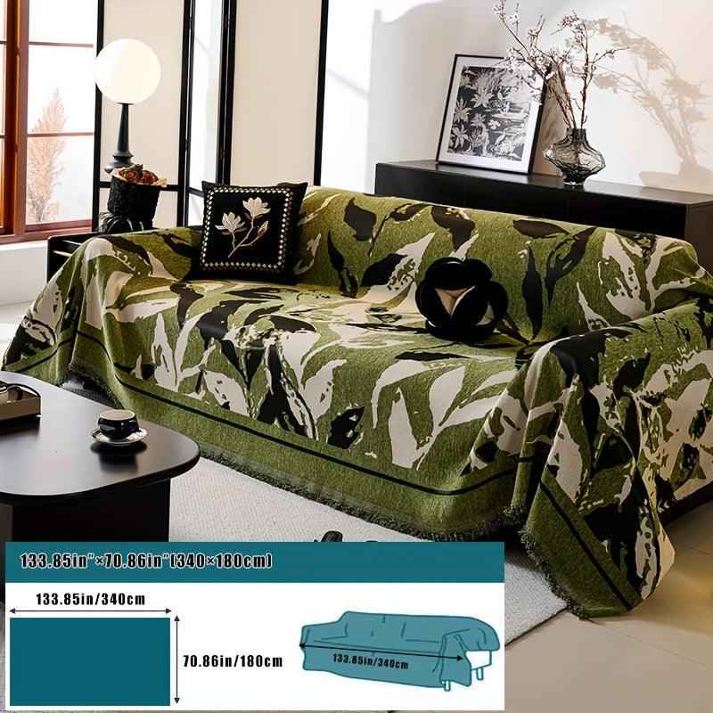 Premium Chenille Fabric Dark Green Couch Cover - All-Season Protector