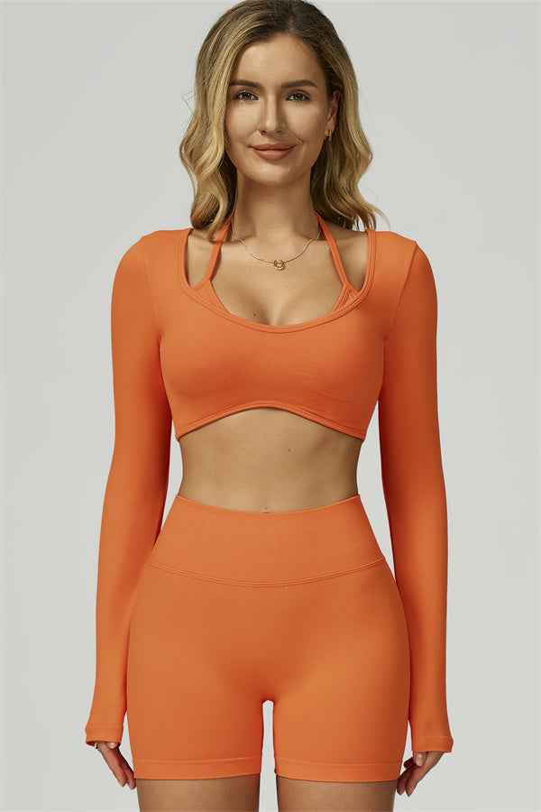 The Prime Long Sleeve Crop Top Shorts 2-Piece Set